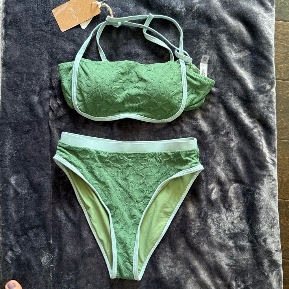 Berlook jacquard texture lined Green Bikini set‎ NEW